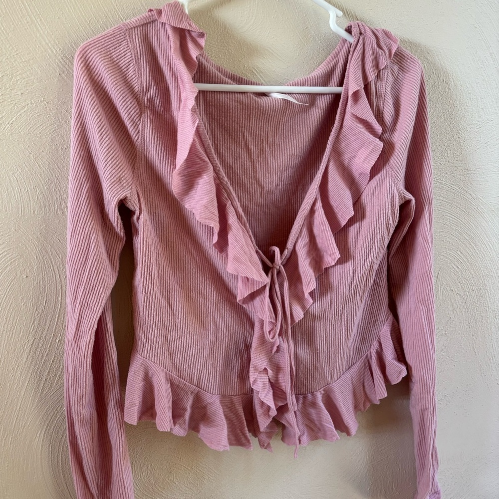 Free People Pink Ruffled Blouse